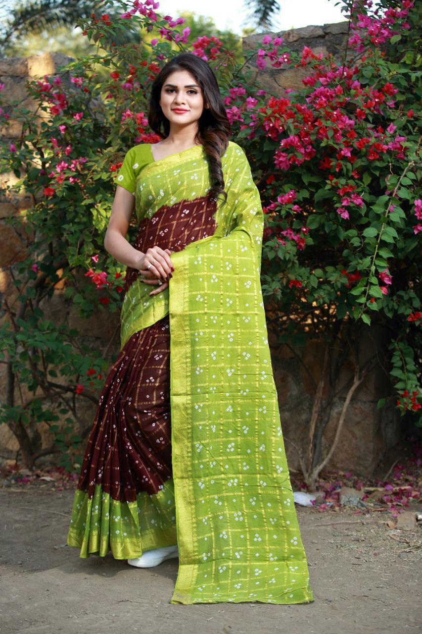 Delicate Litchi Silk Checks Print Saree